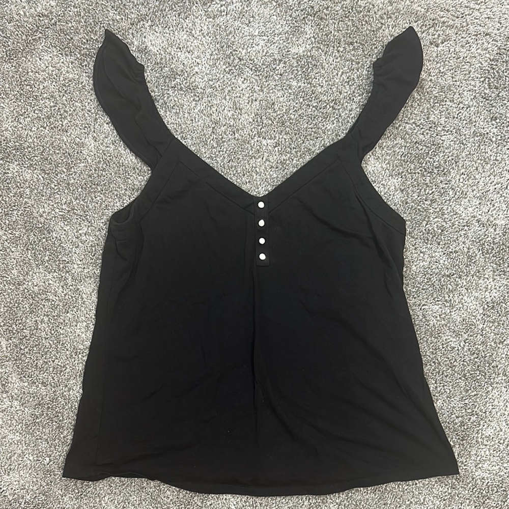 White House Black Market Black Ruffled Tank Top